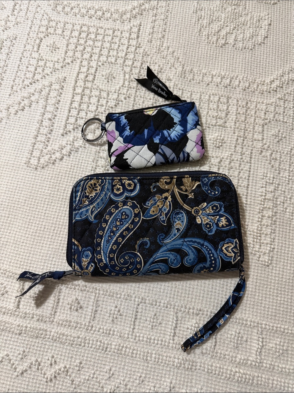 Vera Bradley Navy Blue Paisley Zip Wallet and Key Card Pouch